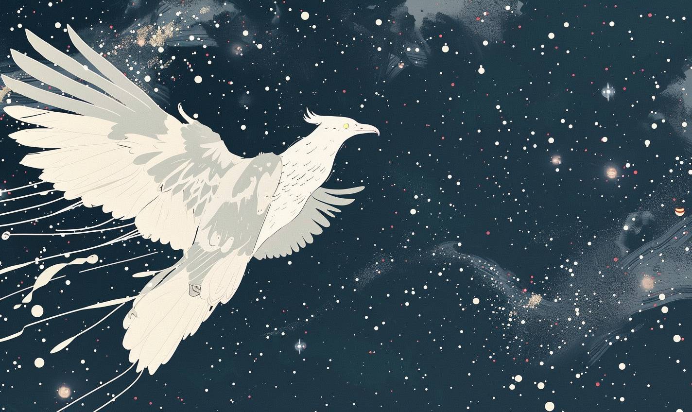 In the style of Harriet Lee-Merrion, cosmic phoenix gliding through the cosmos
