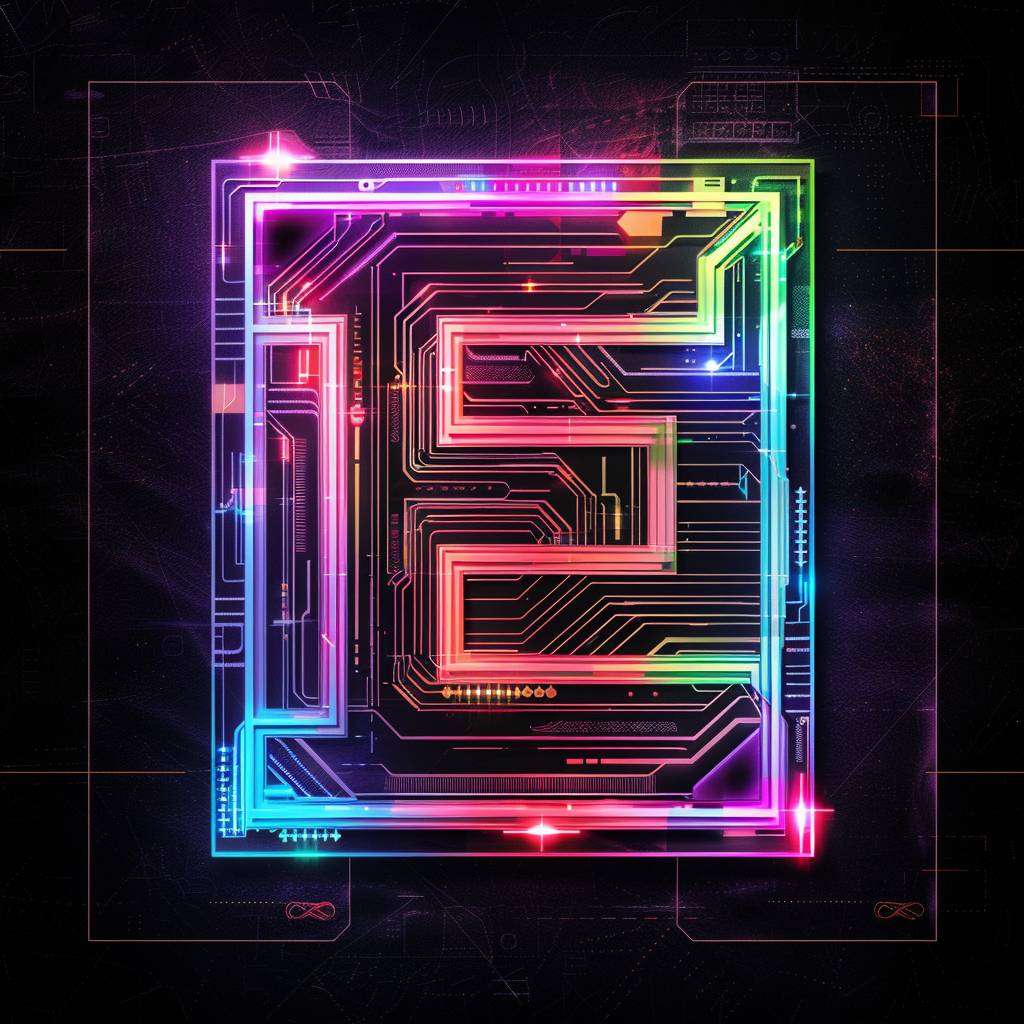 Letter E logo drawn on a playing card + neon + minimalistic + techy + books art design + ultra HD + 8k
