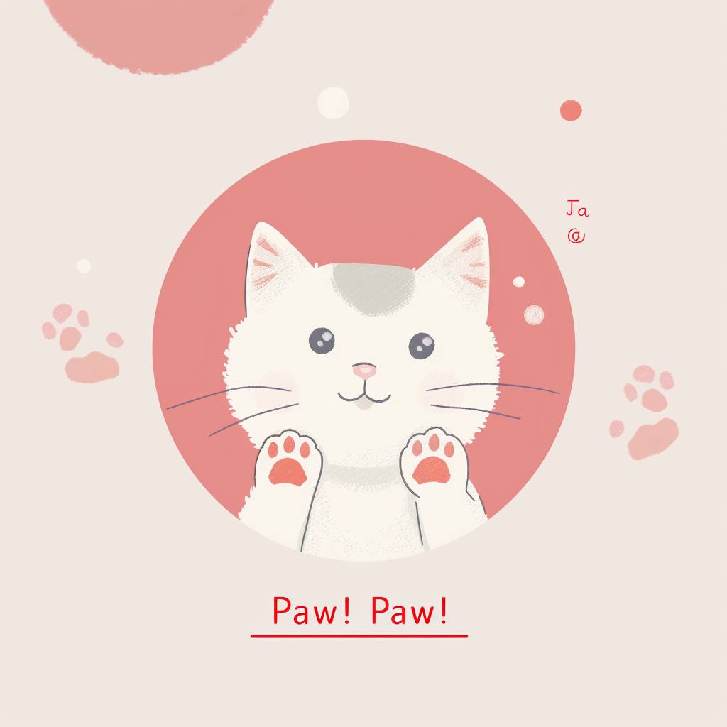 Logo for cat cafe. Text "Paw!Paw!"