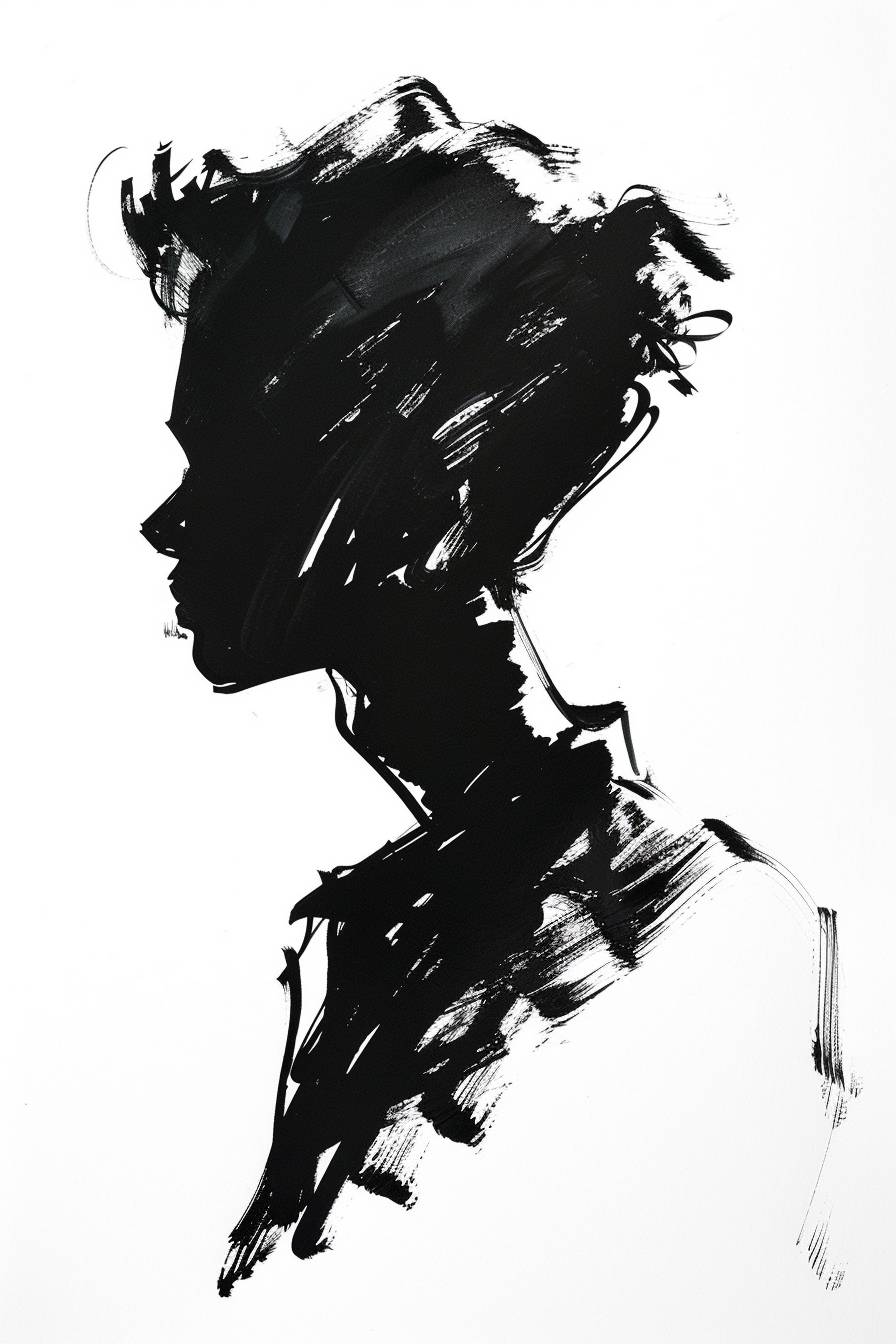 In style of Alex Katz, character, ink art, side view