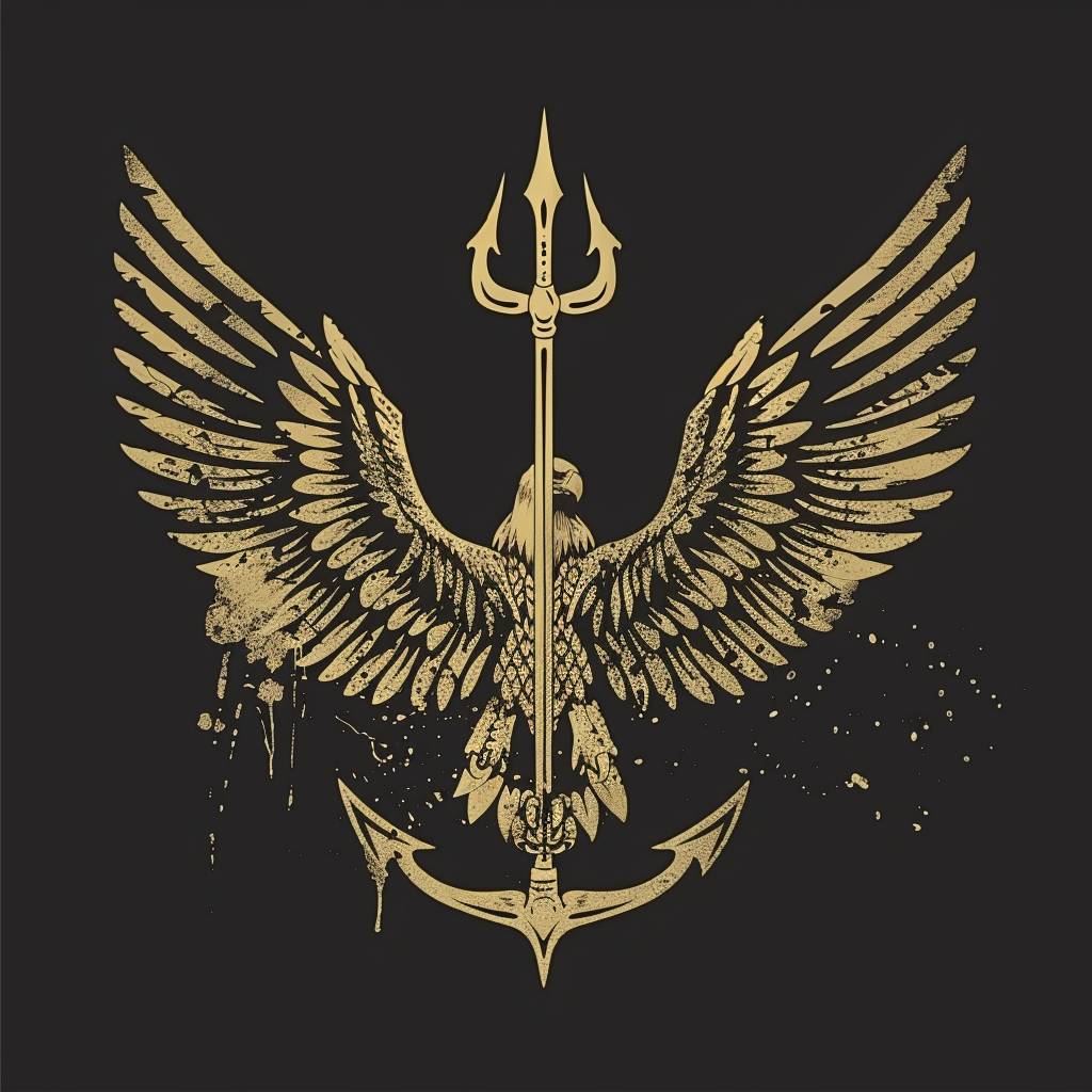 Logo of an eagle with trident, emblem, aggressive, graphic, vector