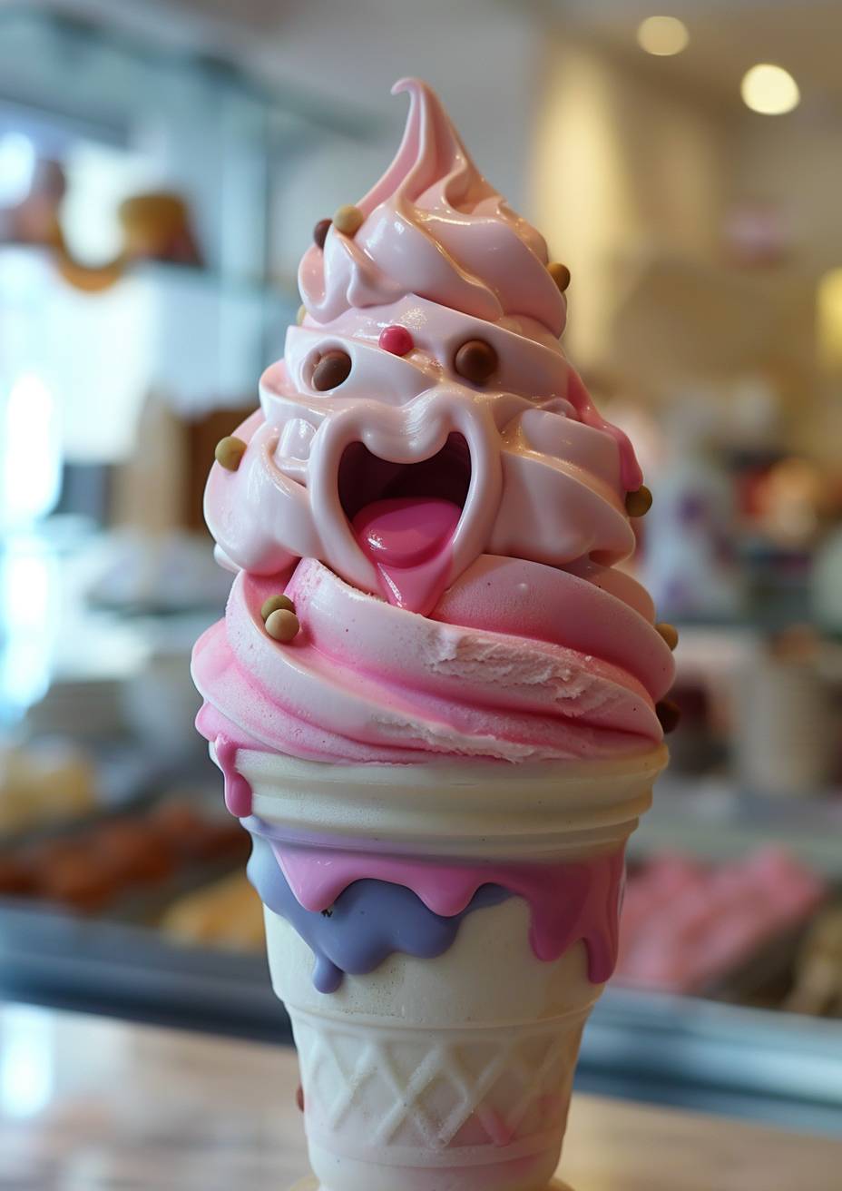 A soft ice cream with a smiley face