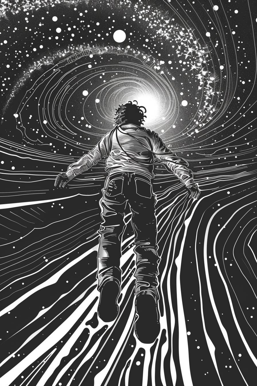 In the style of Apollonia Saintclair, a cosmic journey through wormholes