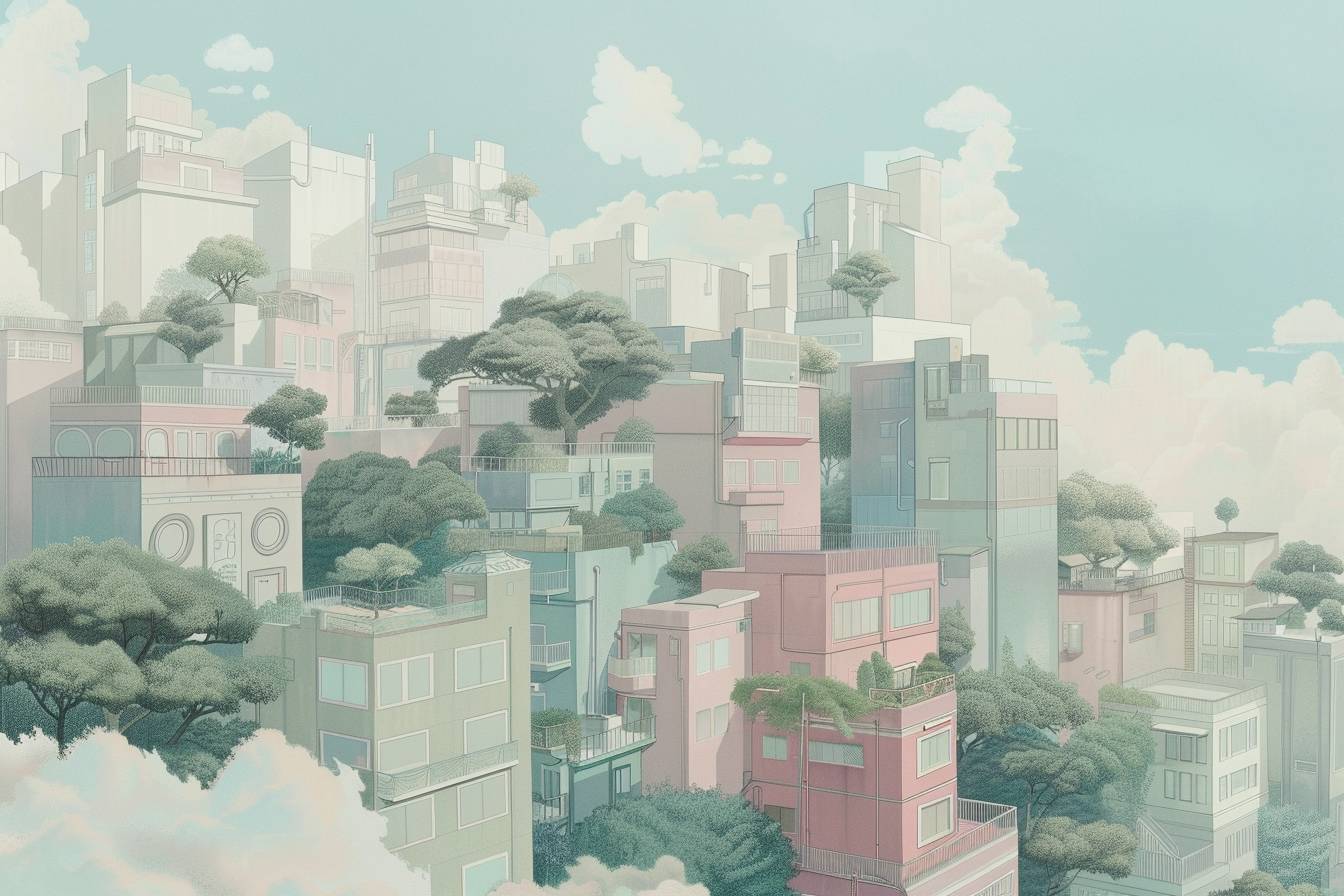 In style of Hsiao Ron Cheng, city landscape