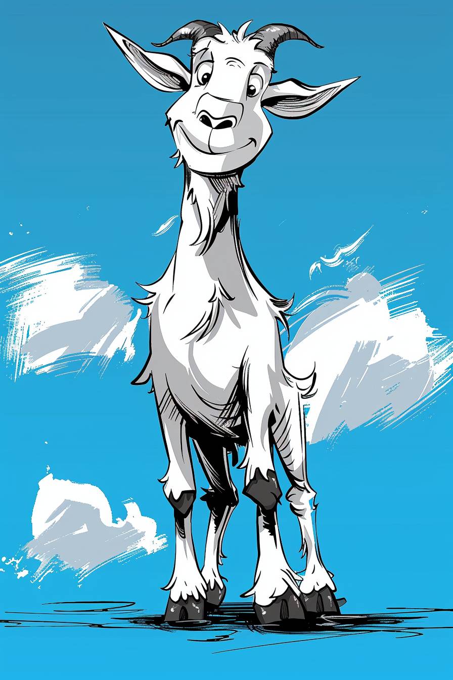 Realistic looking cartoon goat [action], black line art, strong colors, cartoon style