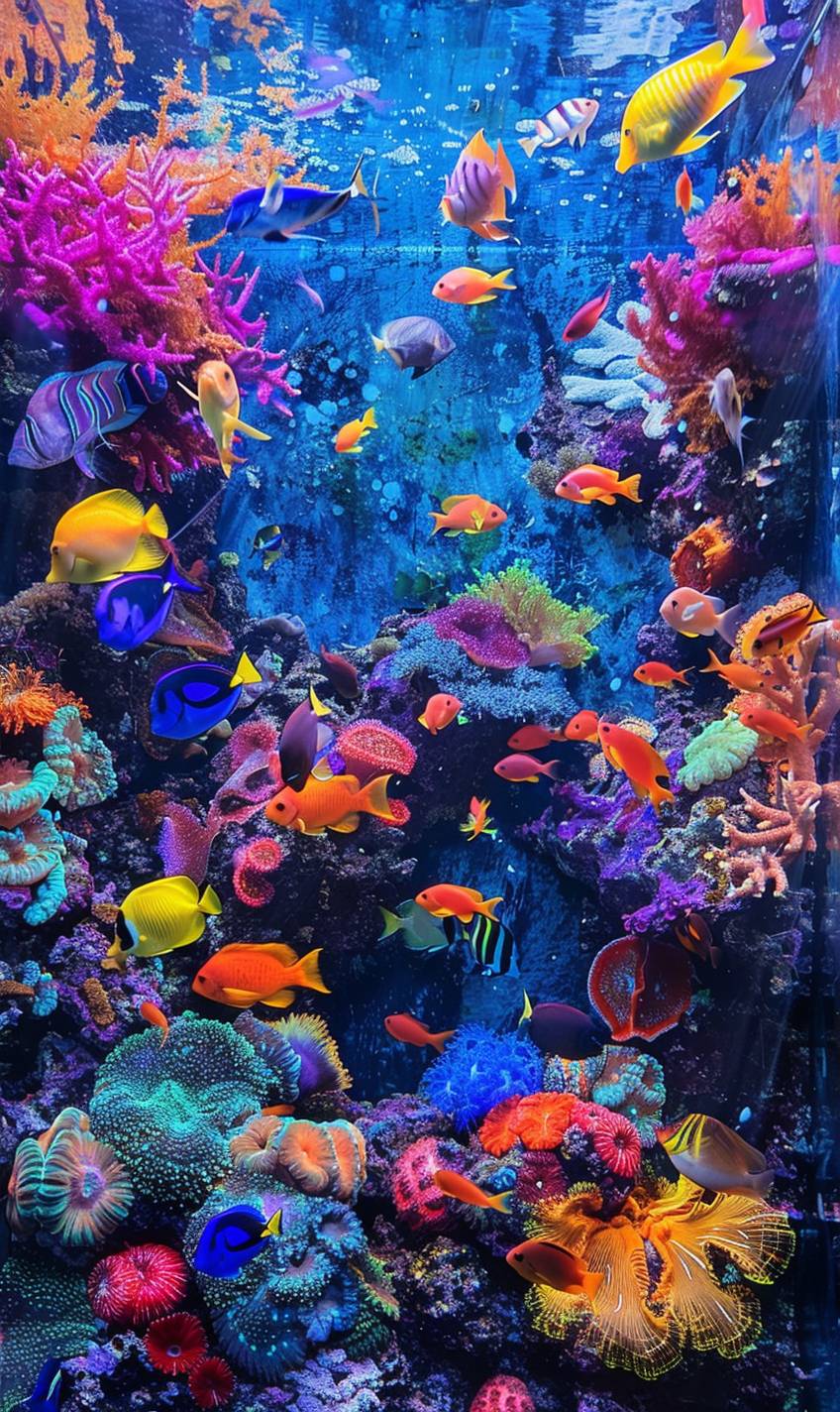 A vibrant underwater coral reef, teeming with colorful fish and marine life by Herman Brood