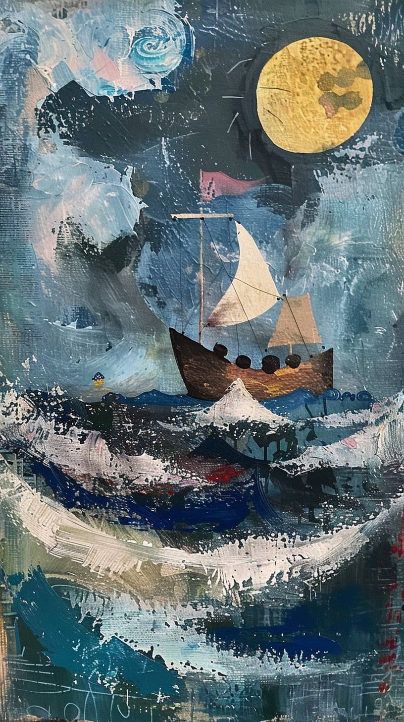 メアリー・フェデンの絵は嵐の夜に船を描いています