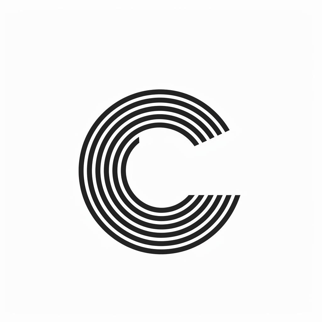 文字C、シンプルなベクトルロゴのラインアート、幾何学