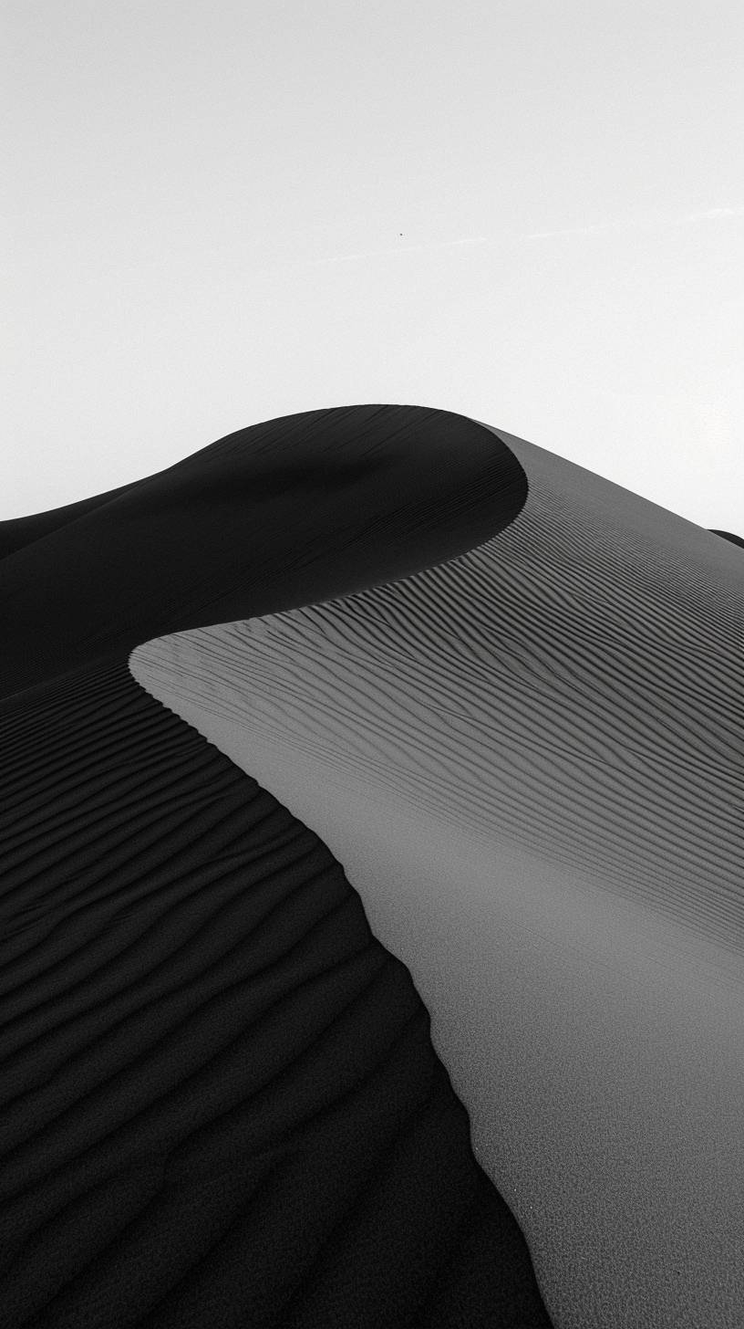 砂丘の波の上に乗った粒状のコダックのモノクロ写真--混沌 20 --アスペクト比9:16 --バージョン6.0