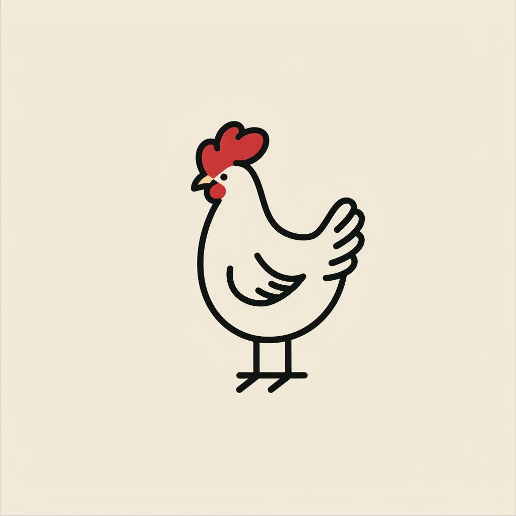 Simple minimal chicken logo in the style of Paul Rand, without text