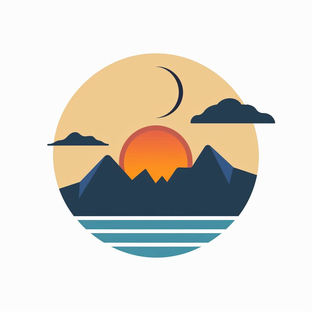 Logo flat icon Mountain beach sun sunset