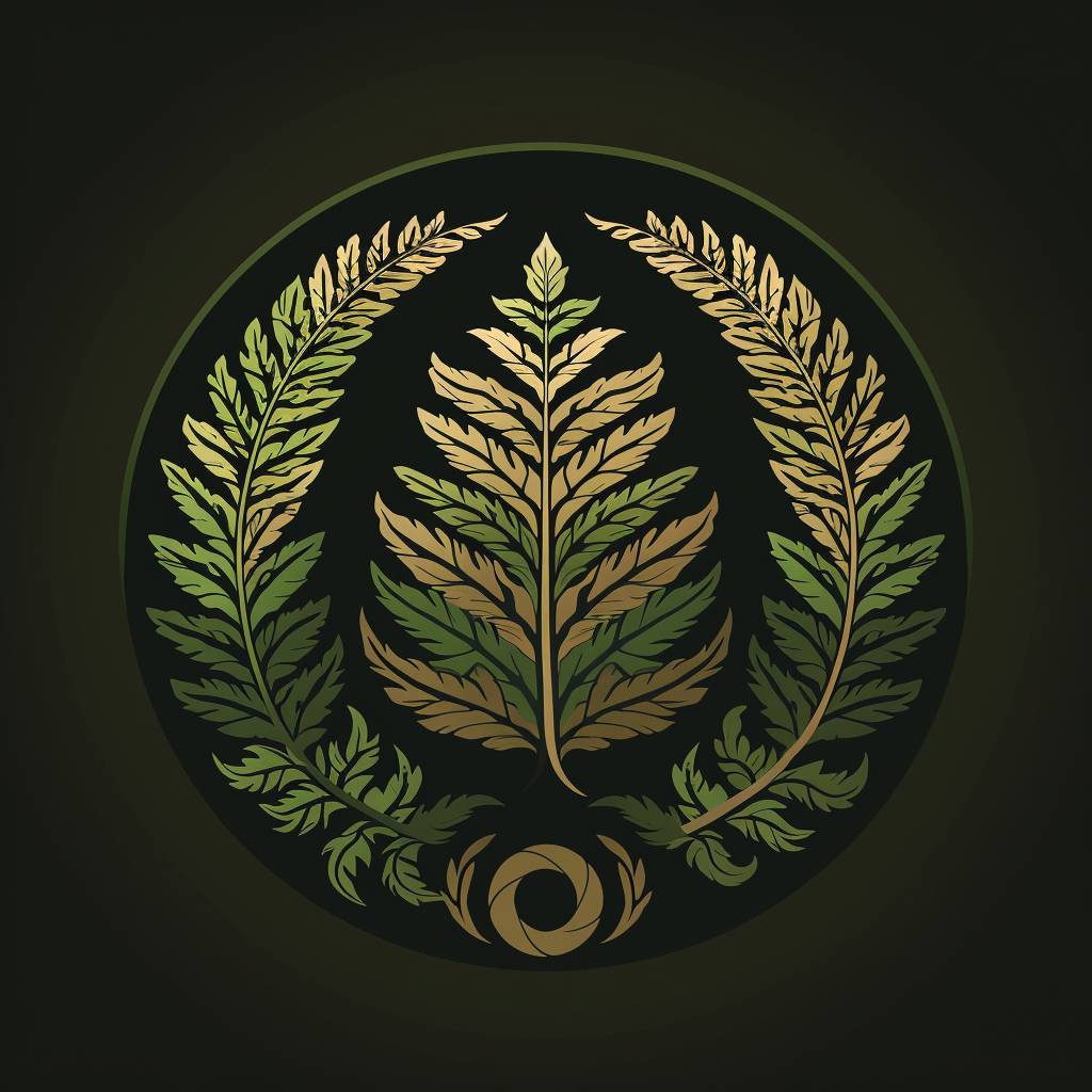 Elemental logo, modern, simple, ArtStation, New Zealand native, ferns, dark background