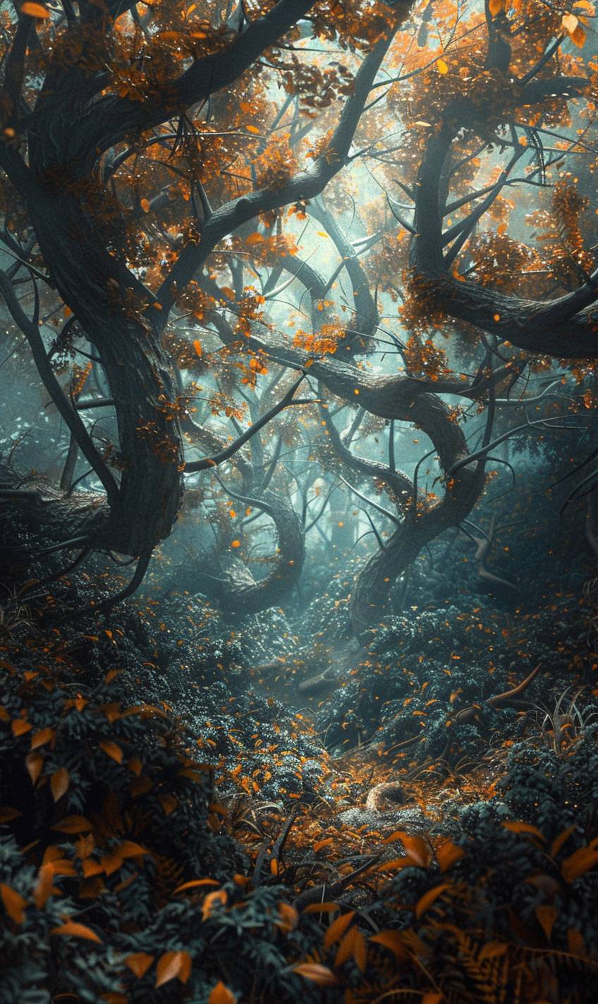 In style of Filip Hodas, Whispering winds in a mystical forest