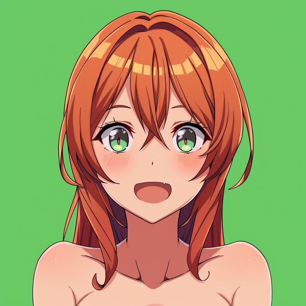 Cute Kawaii Anime Girl head shot, full face, cute happy expression, artist Miyama-Zero, Highschool DxD, High detail, detailed lines, green screen background, manga style