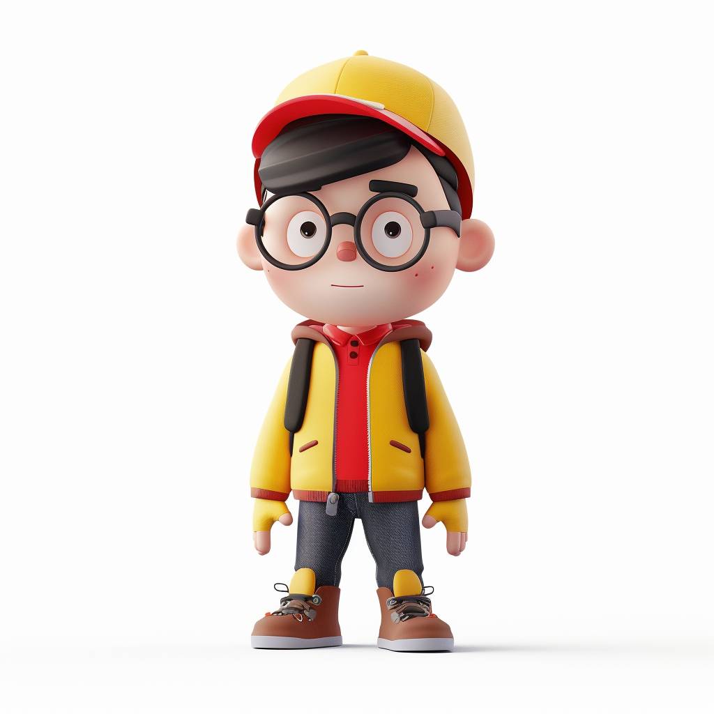 Your character, white background, Pixar character design, 3D rendering, bright colors, high saturation, cartoonish, simple design