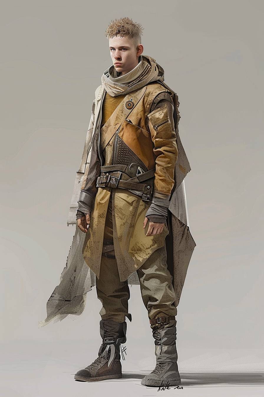 In style of Akos Major, character concept design, half body