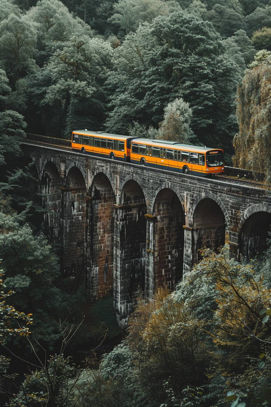 Bus crossing over a bridge