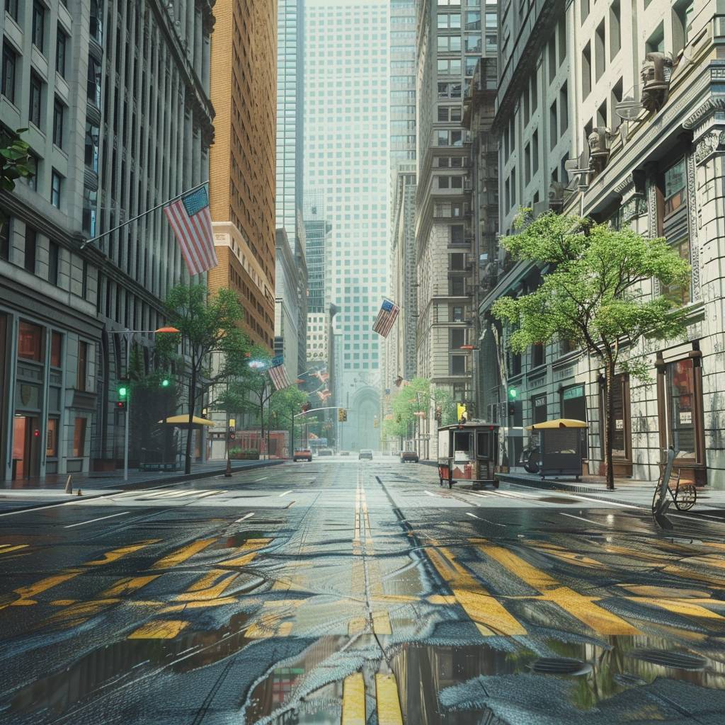 Realistic cityscape from the middle of the street at ground level--ar 3:5 --v 6.0