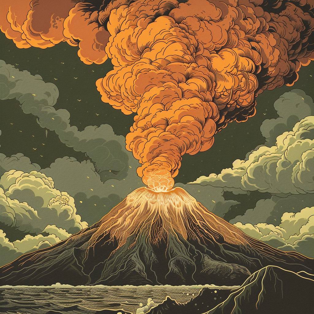 フラットイメージ、火山の絵