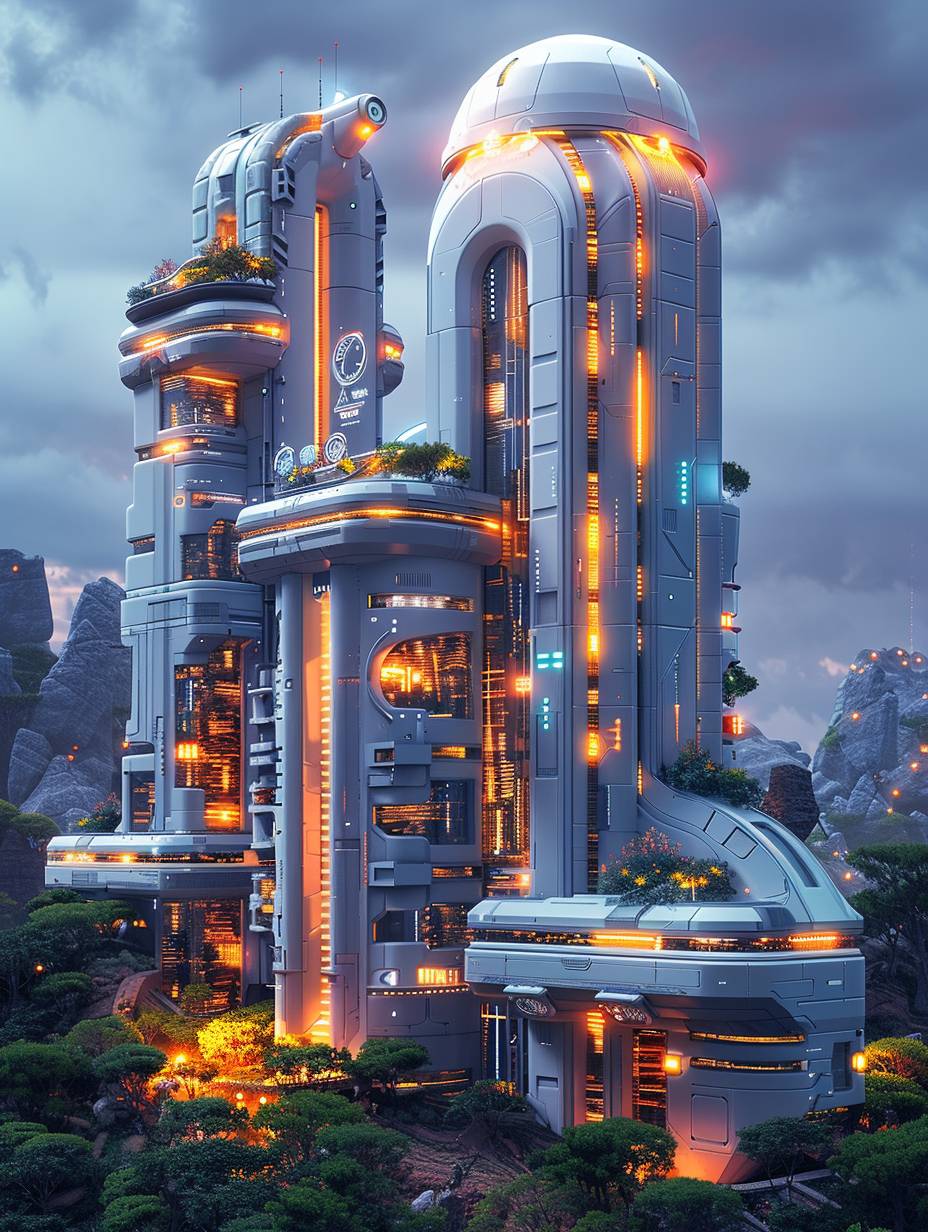 This futuristic urban building is designed for modern urban living, with isometric style, micro-lighting, scientific charts, and ultra-high-definition images on a white background.