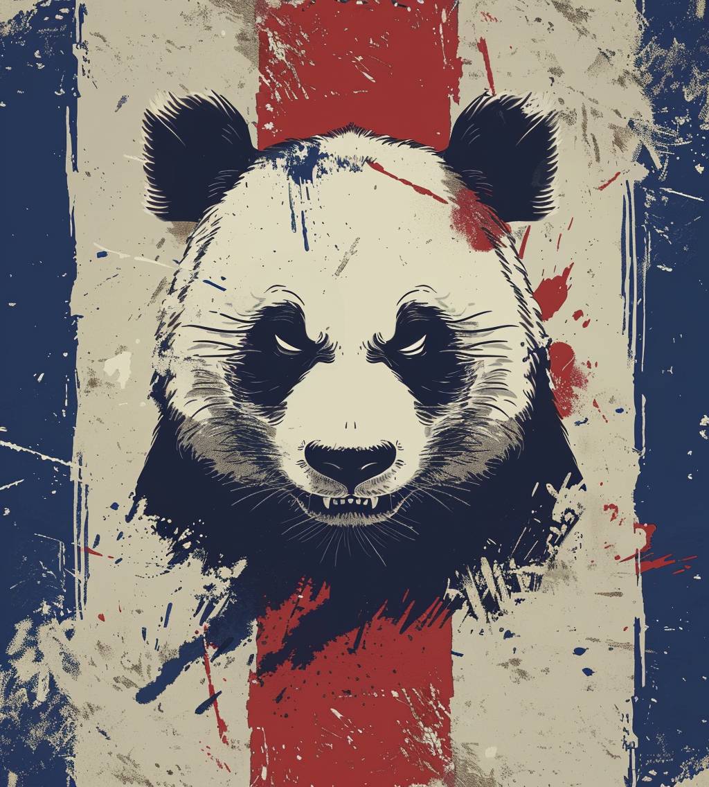 Flag art by Sarah Stone, a French flag with an angry panda in front