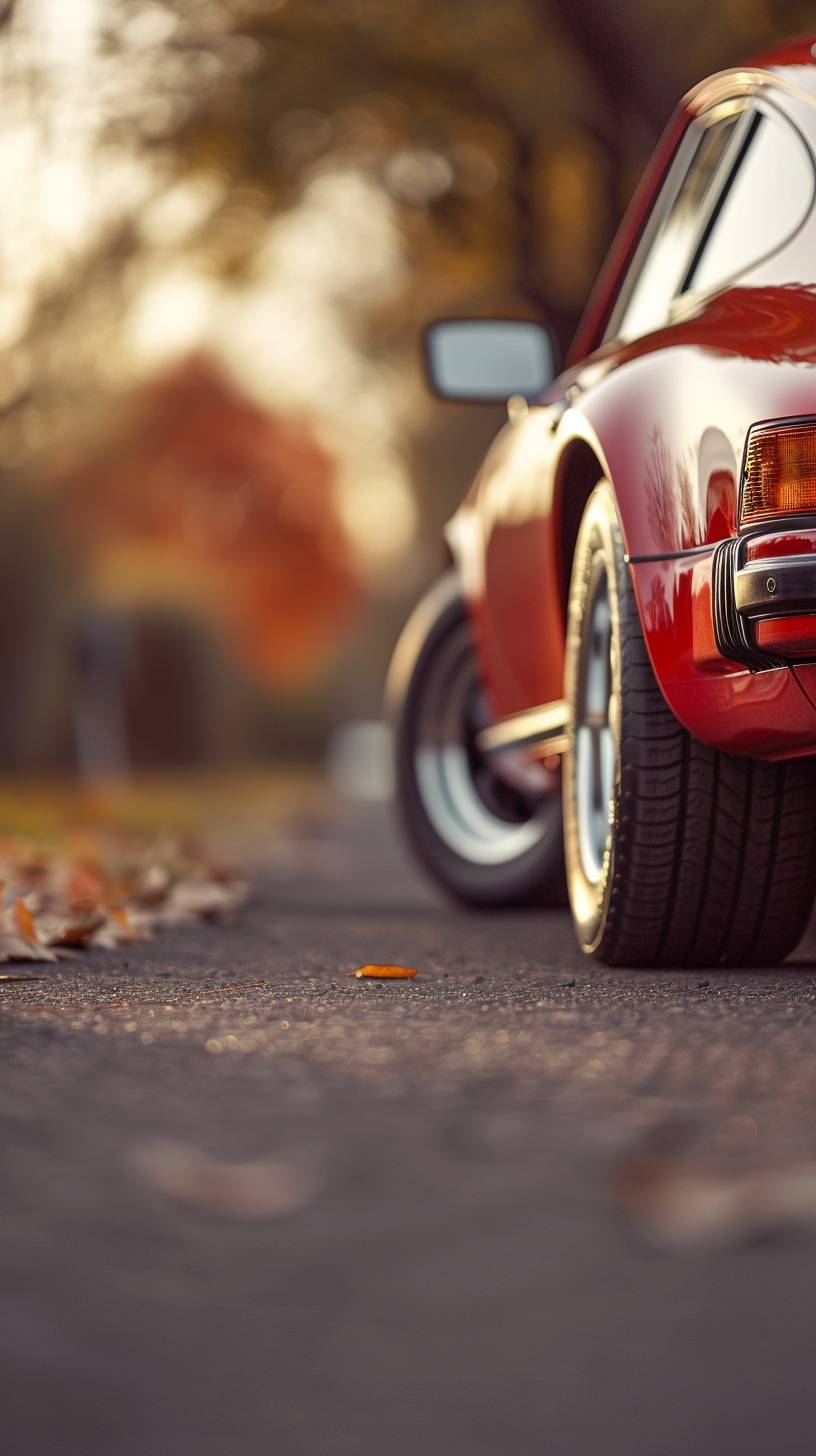 Porsche 1982 911, cherry red, magnesium rims, Dutch angle, NikonD850, LensBaby Velvet 50mm