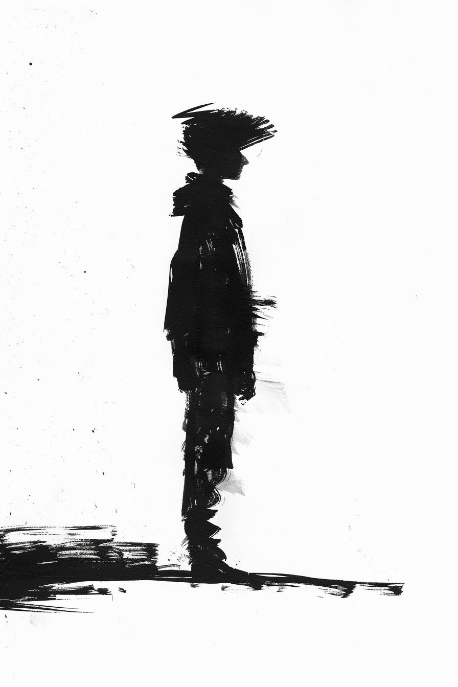 In the style of Anne Truitt, character, ink art, side view