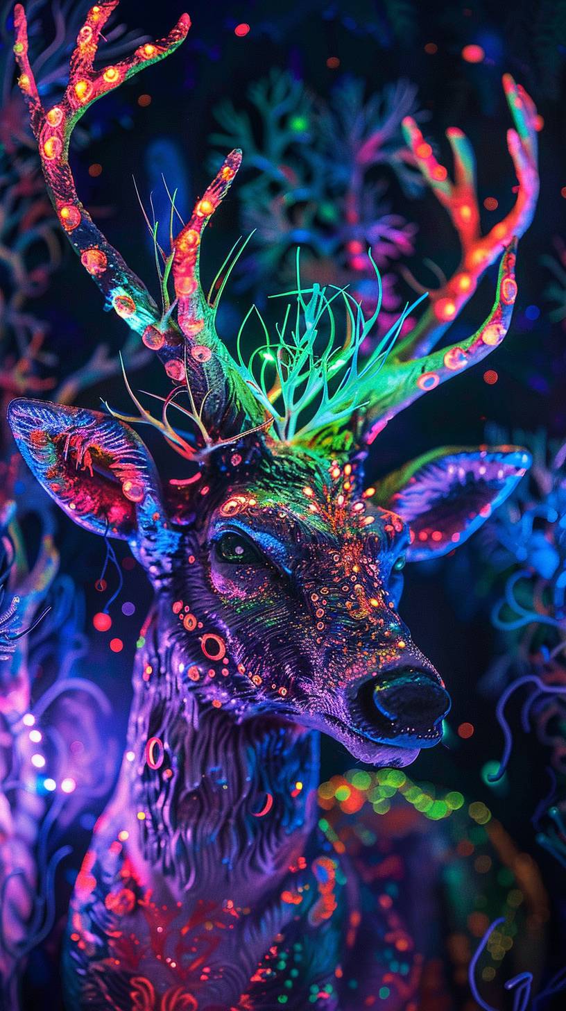 Deer in the headlights look, Aquapunk, black light, complementary neon glowing colors