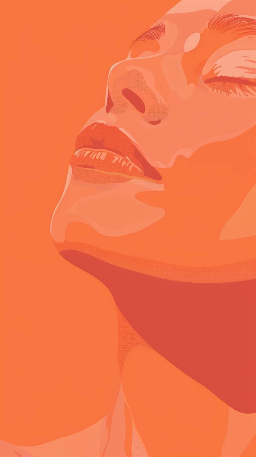 A 2D vector image of a person meditating, zoomed in on the face and nose, with a solid salmon background color.