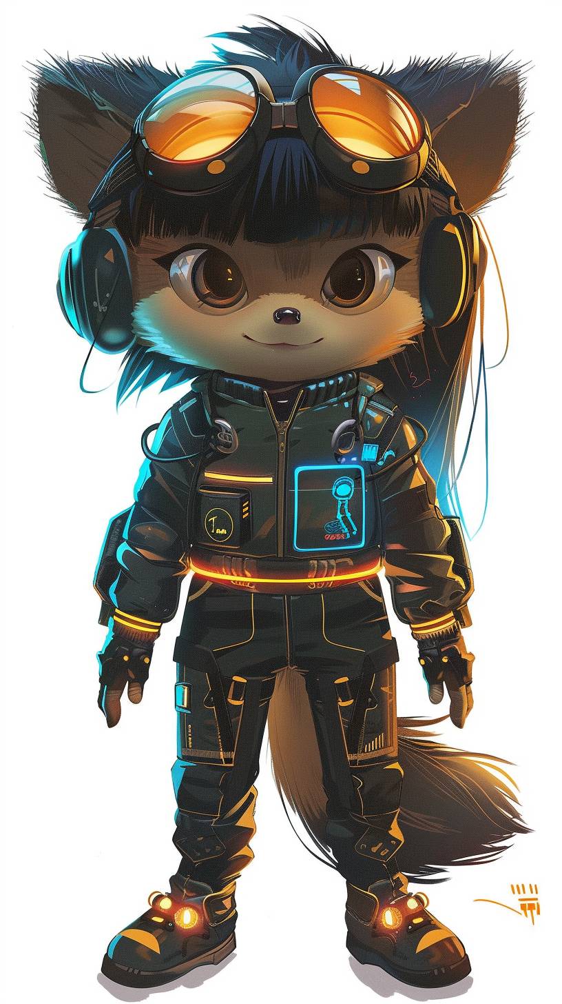A photograph in the real world, rearism, Draw a chibi-style character named Pico, who has the appearance of a hedgehog with soft Chihuahua fur. Pico is facing forward, with large, expressive brown eyes and a small, rounded body. She is wearing a cyberpunk outfit, including a sleek, futuristic jacket with glowing neon lines, and matching pants. She has high-tech goggles on her head. Pico's fur and quills are visible, blending naturally with the outfit. The background should be a simple, solid color to emphasize Pico's details, with Cyberpunk clothing and goggles, high-resolution image, full body, front view, centered, white background --ar 9:16 --v 6.0