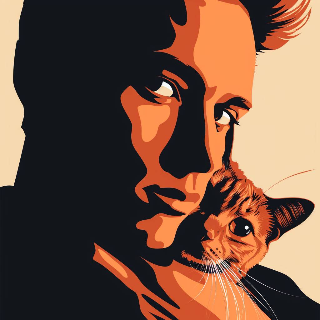Vincent van Gough's famous self portrait style, but with a cat's face instead of the man. Clean simple vector art