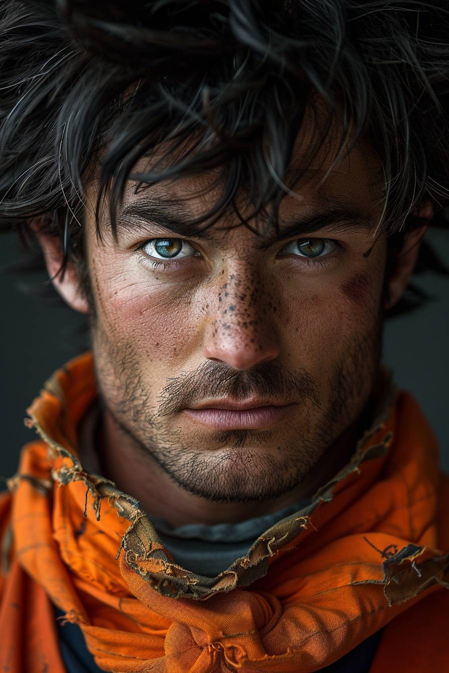 Realistic portrait photo of real life Goku from Dragon Ball Z