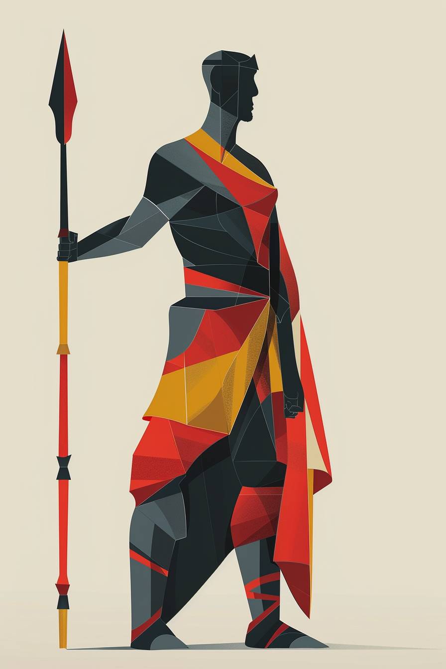 In the style of Eiko Ojala, warrior character, full body, flat color illustration