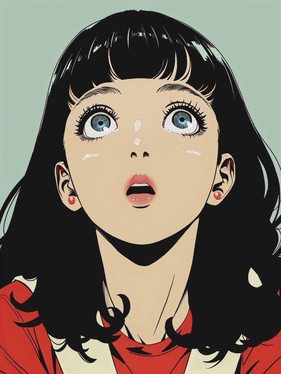 Rika Mashiro, looking up at the camera, Japanese anime style, flat color illustration --ar 3:4  --v 6.0