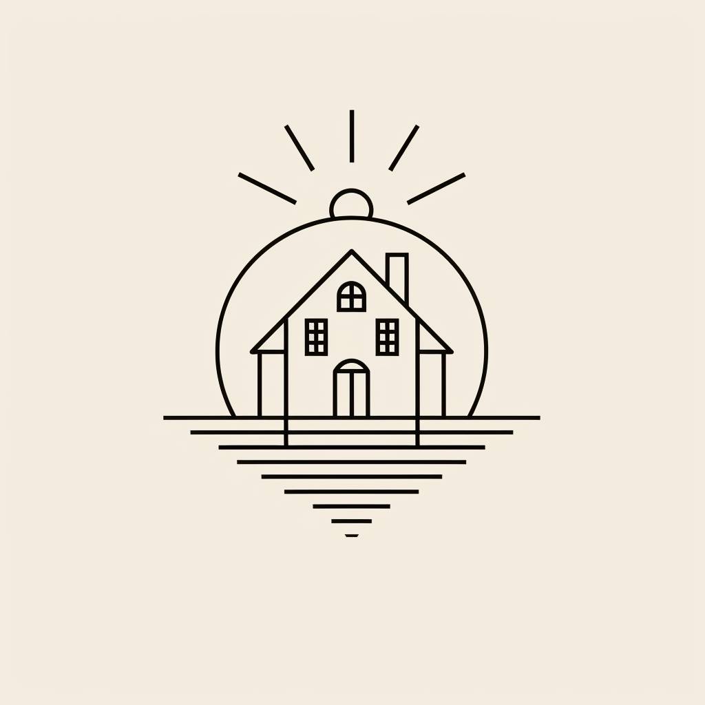 Minimal line logo of real estate, in vector format, symmetric, centered, flat design, suitable for Dribbble, Behance, Pinterest, and award winner