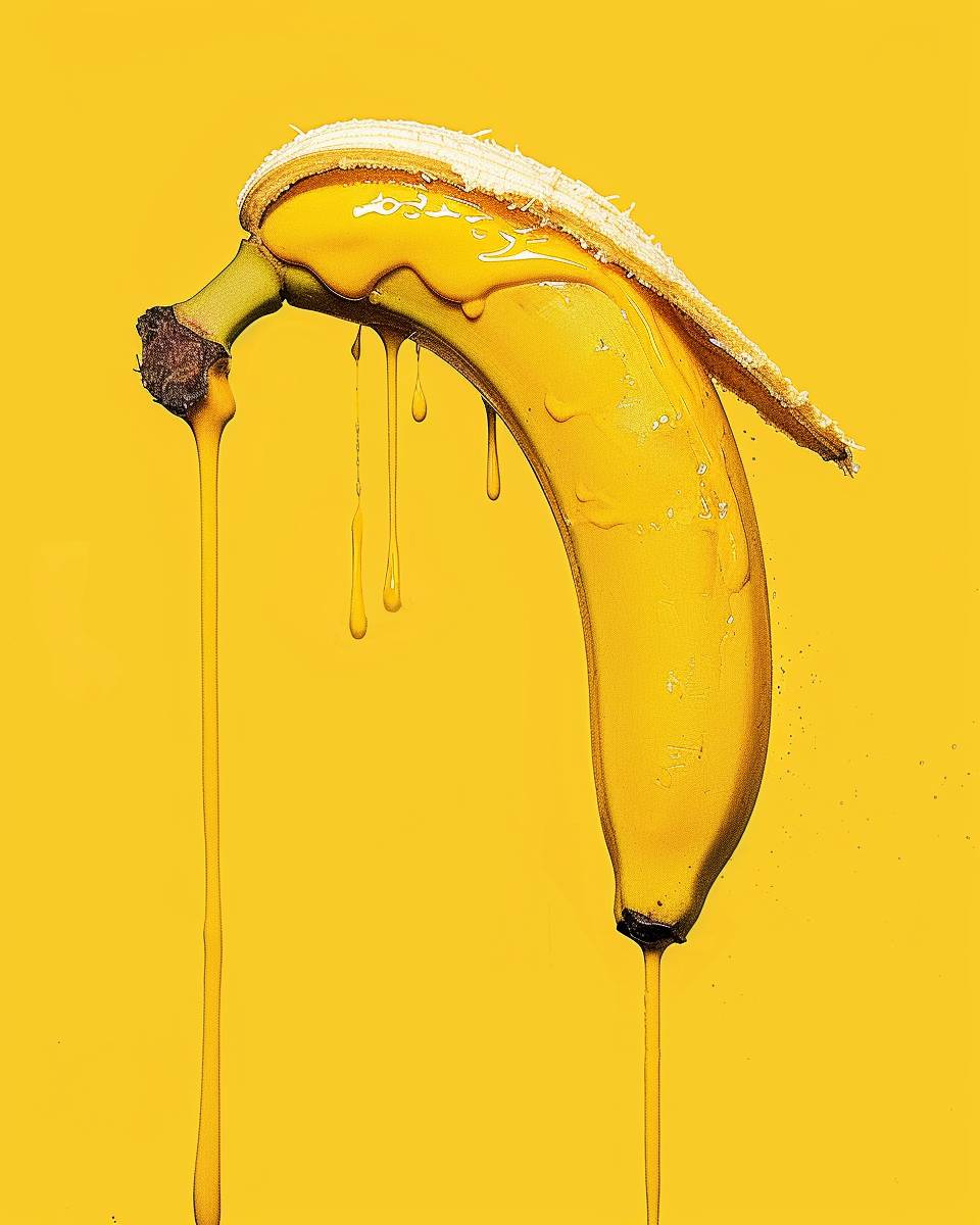 Minimalism banana eats the peanutbutter in jellypunk style