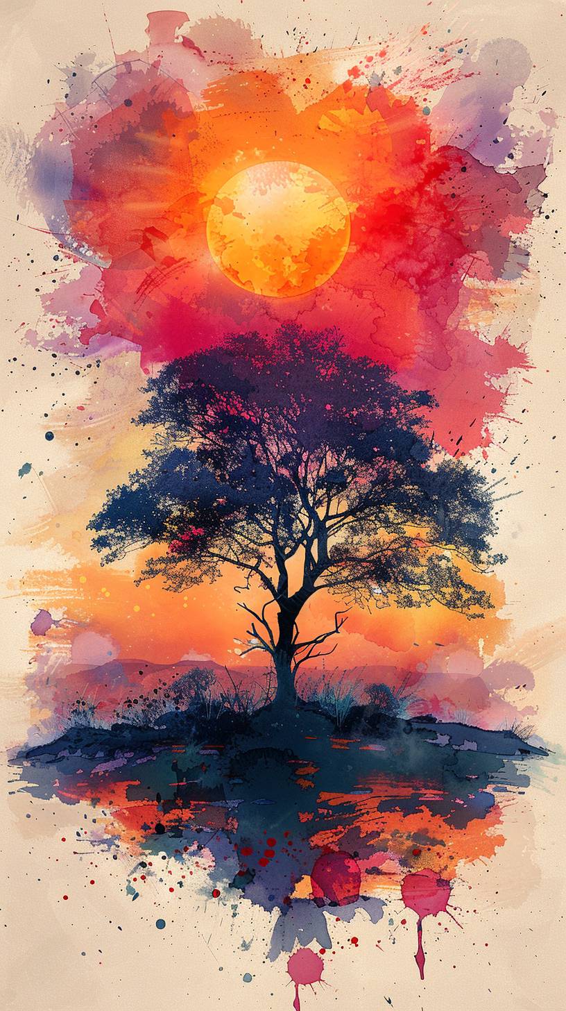 Watercolor style the beauty of trees pastels