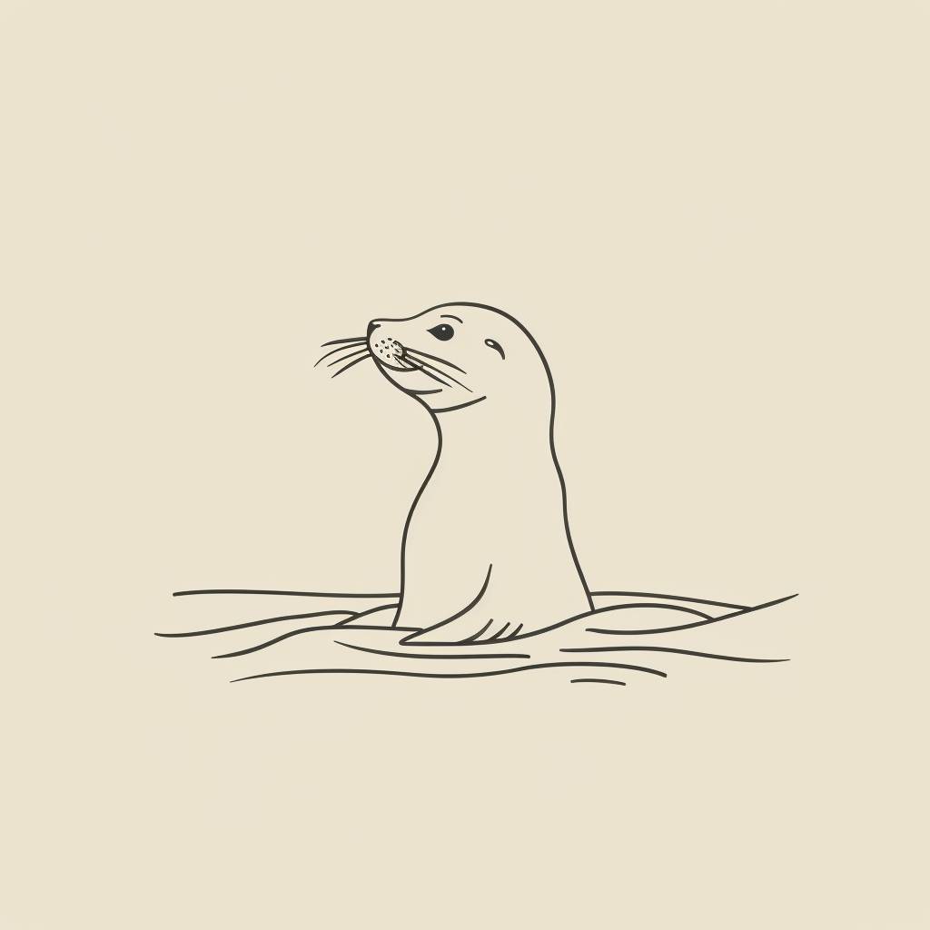 Minimal abstracted line art of a seal, flat design, minimalist, reduced, vector logo