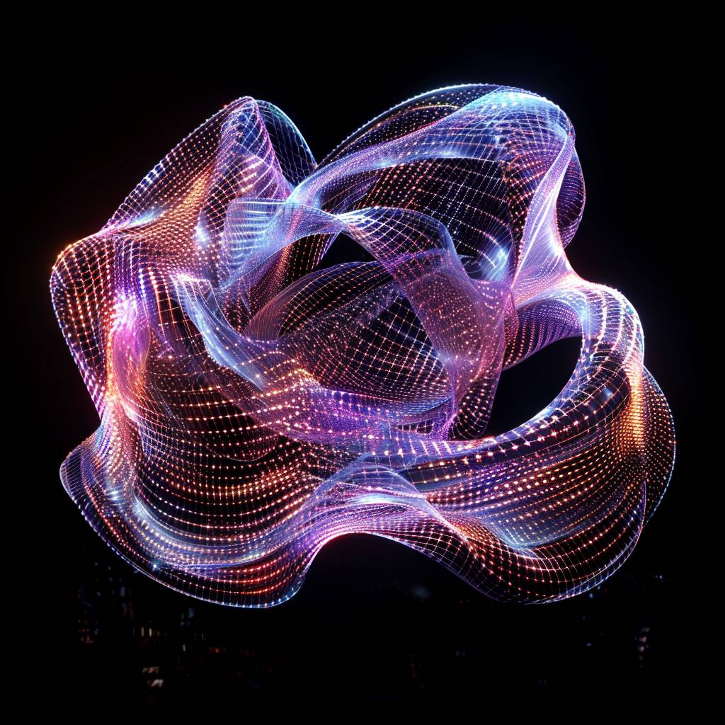 ワイヤフレーム
発光するラインで複雑なパターンを形成する[SUBJECT]のベース全息ホログラム、プレーンブラック背景