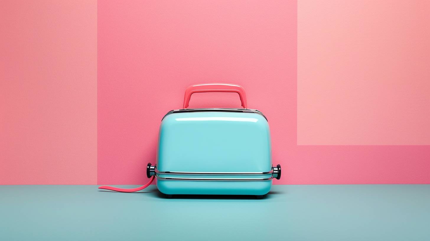 Product photo of a minimalistic, color blocking toaster