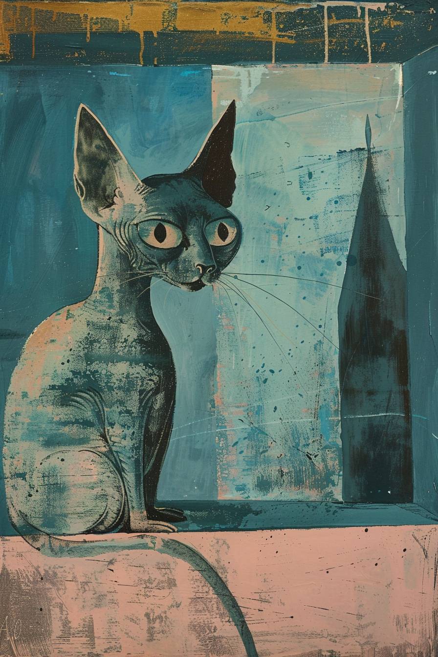 Mary Fedden's painting depicting Sphynx cat