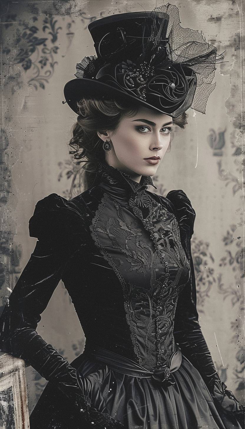 Photograph of a Victorian gothic woman, Edge Darkening