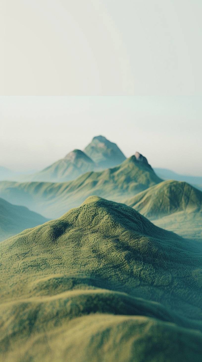 クローズアップ、山なし、神聖な丘の風景、シュルレアリスム、ミニマリズム、ウェス・アンダーソンのスタイルの3D CG