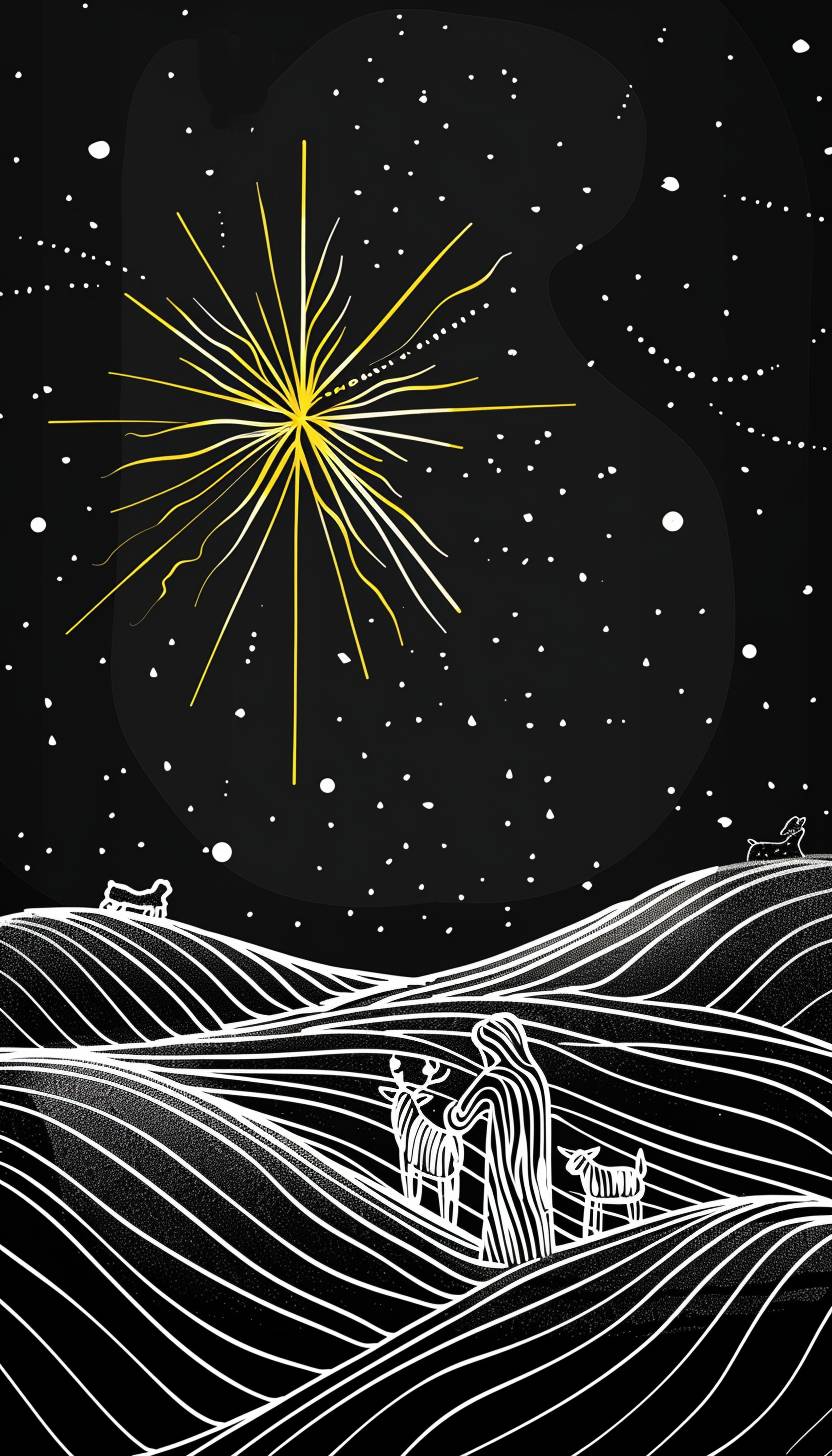 Minimal book cover illustration of abstract line art of a star and nativity scene