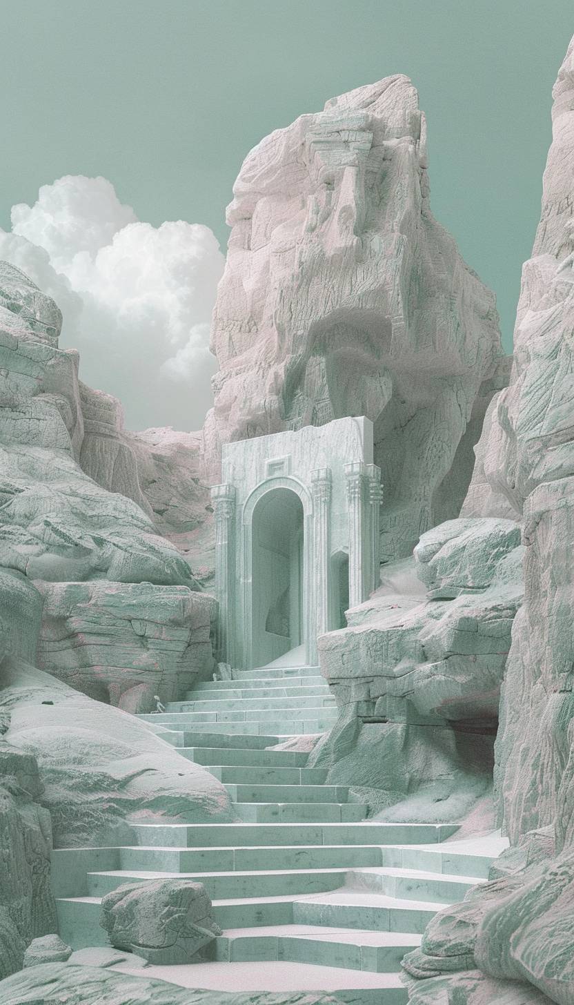 In style of Hsiao Ron Cheng, Enigmatic ruins of an ancient civilization --ar 4:7 --v 6.0