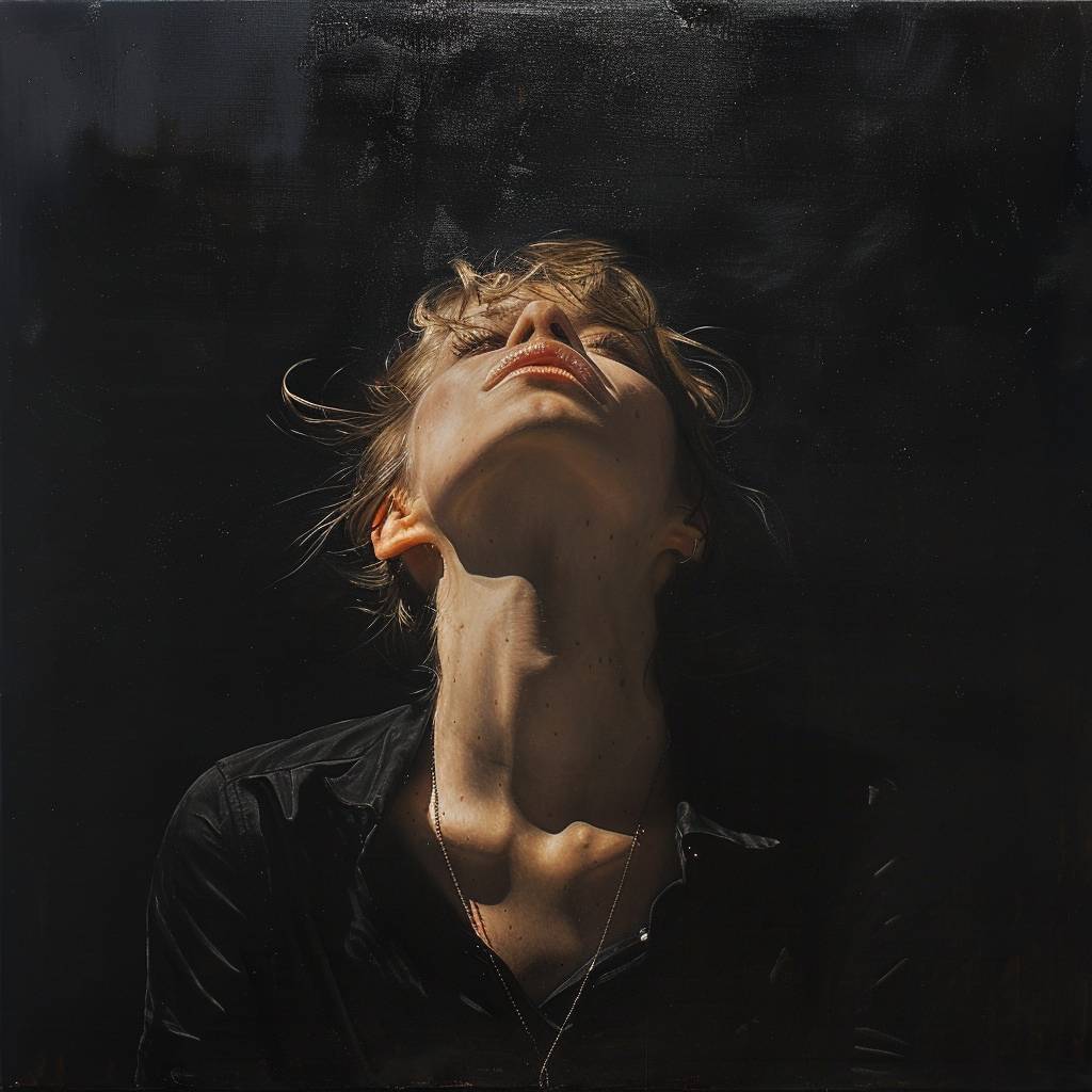 A [SUBJECT], dramatic with exaggerated features, sharp angles, dark atmosphere, hyper realistic oil painting, a stark contrast between light and dark.