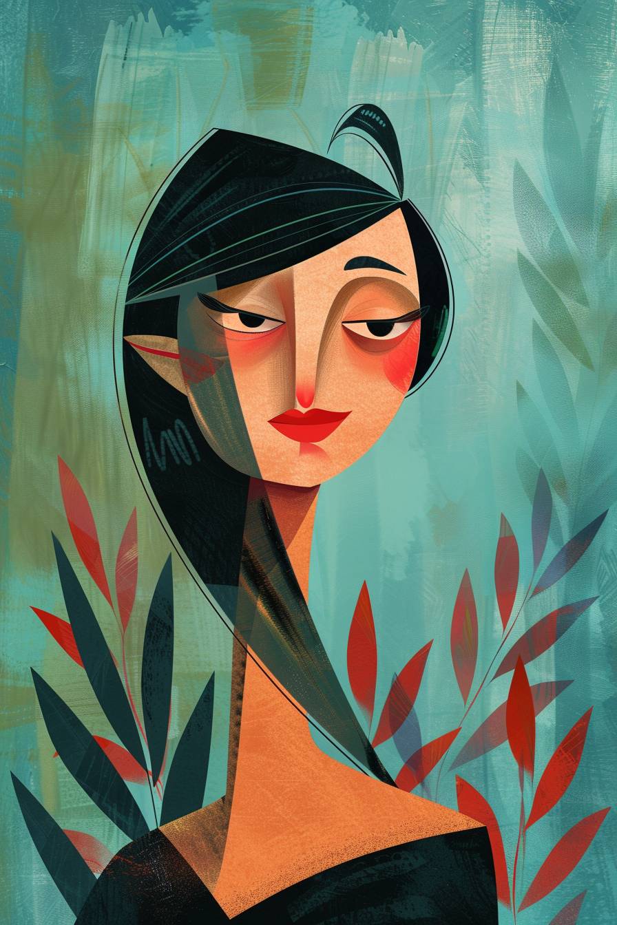 Character concept design in the style of Tarsila do Amaral, half body