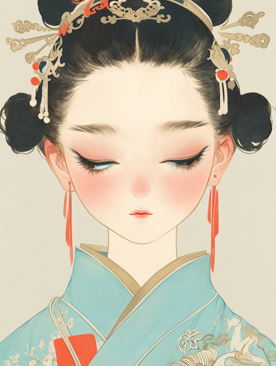 工筆画、唐の女帝、丸い顔、ふっくら。可愛らしい。唐代スタイル、中国唐代永楽宮の絵画