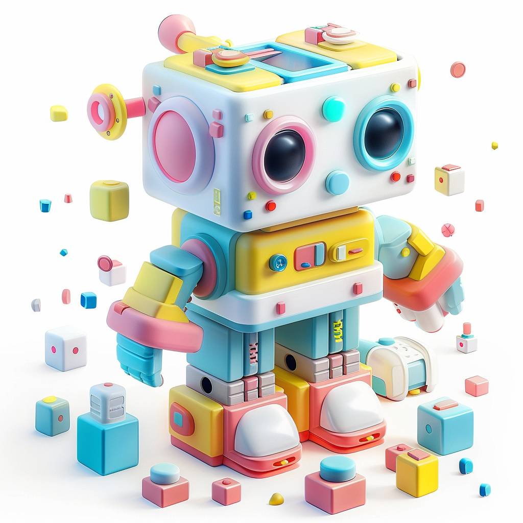 3D cartoon illustration of a toy [description] on a white background, with soft color tones and vibrant colors, cute simple minimalistic design with bright color tones and low contrast, isometric perspective and soft shadows, featuring a colorful style.