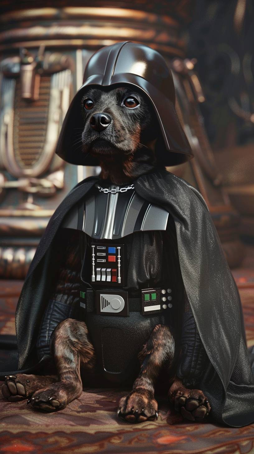 Realistic CG. Darth Vader. The characters are humanoid puppies. More vivid and detailed.